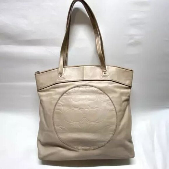 Coach Laura Signature Embossed Large Leather Tote F18336 Taupe - Picture 5 of 15